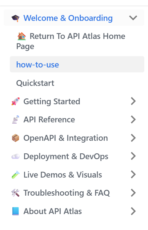 Figure 1. Sidebar structure and navigation flow of API Atlas