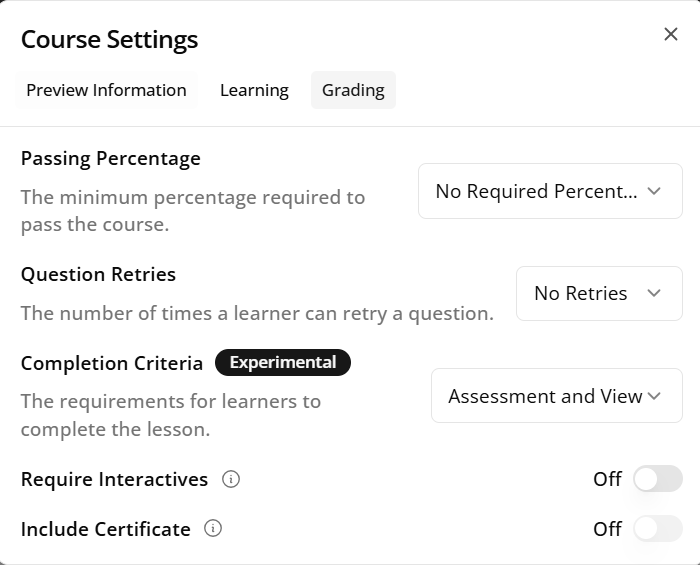 Course flow and settings